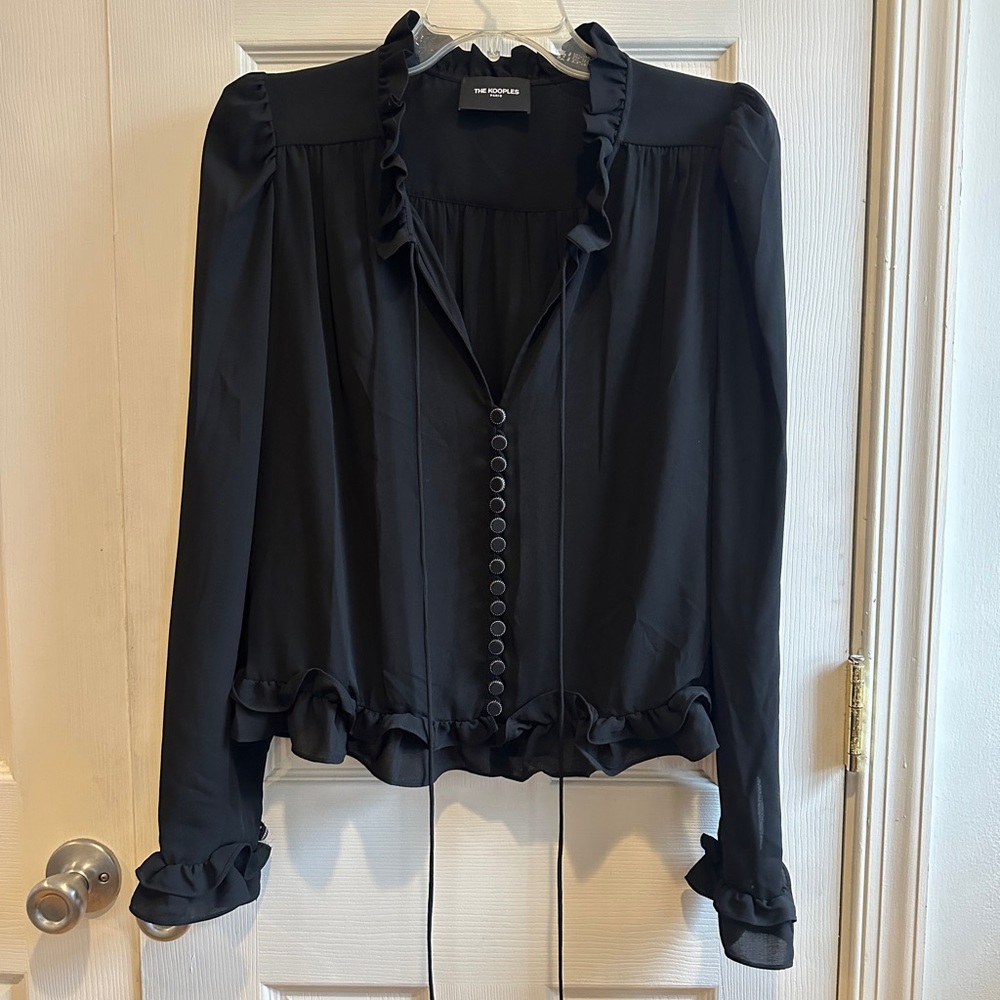The Kooples Black Ruffle Trim Blouse